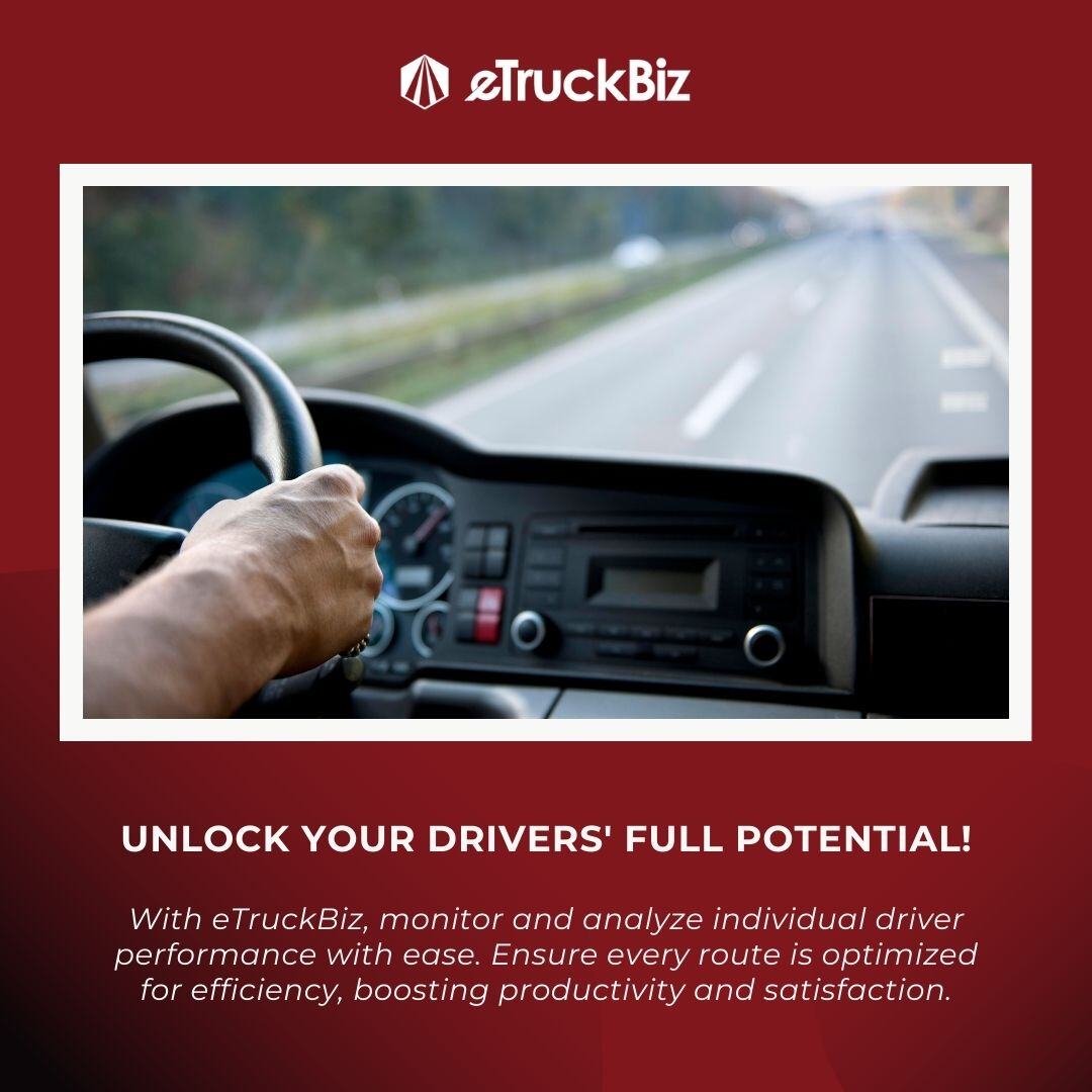 Unlock your drivers' full potential! With eTruckBiz, monitor and analyze individual driver performance with ease. 

#DriverPerformance #eTruckBiz #FleetEfficiency #RouteOptimization #ProductivityBoost #DriverSatisfaction #DataDriven #OperationalExcellence #FleetManagement