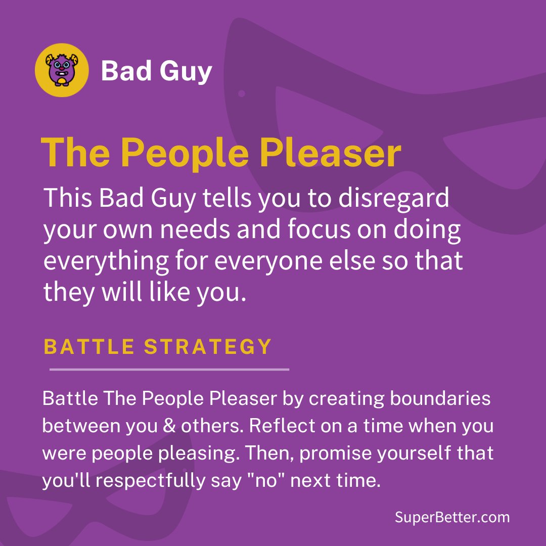 The #PeoplePleaser tells you that you must ignore your own #needs in order to be liked by others.

#BadGuy #PeoplePleasing #HealthyRelationships #AuthenticFriendship #friends #boundaries