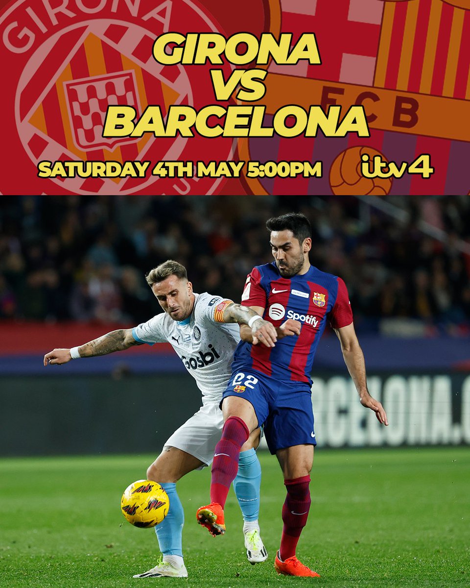 ⚽️⚔️ 𝐓𝐇𝐄 𝐁𝐀𝐓𝐓𝐋𝐄 𝐅𝐎𝐑 𝐒𝐄𝐂𝐎𝐍𝐃 𝐏𝐋𝐀𝐂𝐄 𝐈𝐒 𝐎𝐍 ⚔️⚽️ Catch all the action from @GironaFC vs @FCBarcelona on ITV4 & @ITVX this Saturday from 5PM 📺 #LaLiga | #GironaBarça | @LaLigaEN