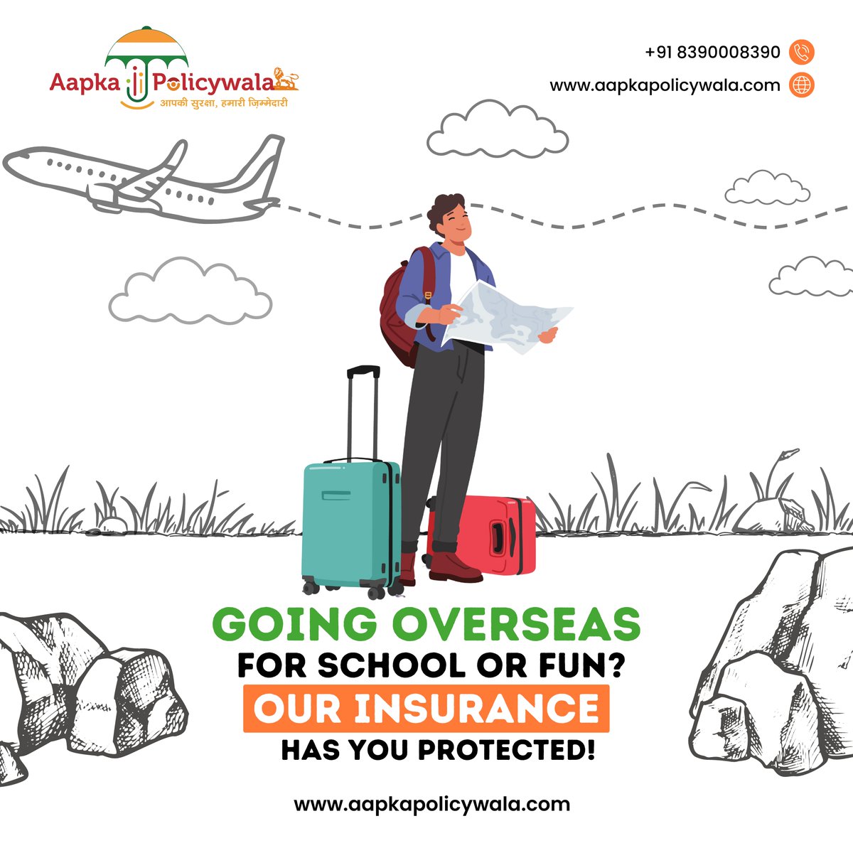 Traveling abroad for school or fun? Our insurance keeps you covered! ✈️🌍 #travelinsurance #aapkapolicywala #protection #adventure #safety #peaceofmind #insurance #travel