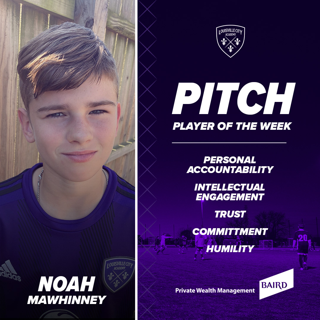 Constantly raising the bar 💪 Noah Mawhinney is our @rwbaird PITCH Player of the Week for being a leader on/off the field but also always upping the standard at training!