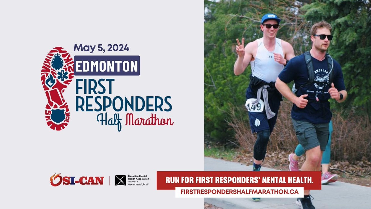 Proceeds from Edmonton's 2024 First Responders Half Marathon on Saturday, May 5, at Laurier Park will support OSI-CAN Alberta through CMHA, Alberta Division. Sign up and start fundraising today: firstrespondershalfmarathon.ca/edmonton #mentalhealth #run #mentalhealthab #fundraiser