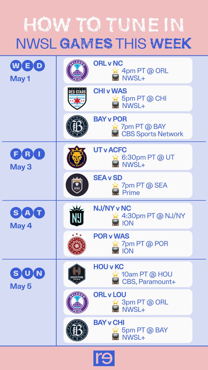 Your guide to the games this week🫡 lots of games to catch in @NWSL Week 7!!