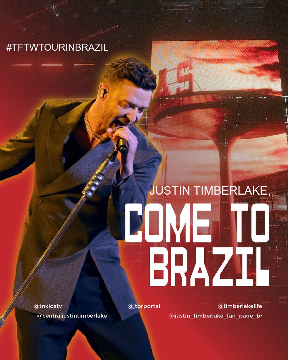 Justin, we want 'The Forget Tomorrow World Tour' in Brazil. 🇧🇷

@jtimberlake @LiveNationBR @LiveNation @t4f @MoveConcertsBR