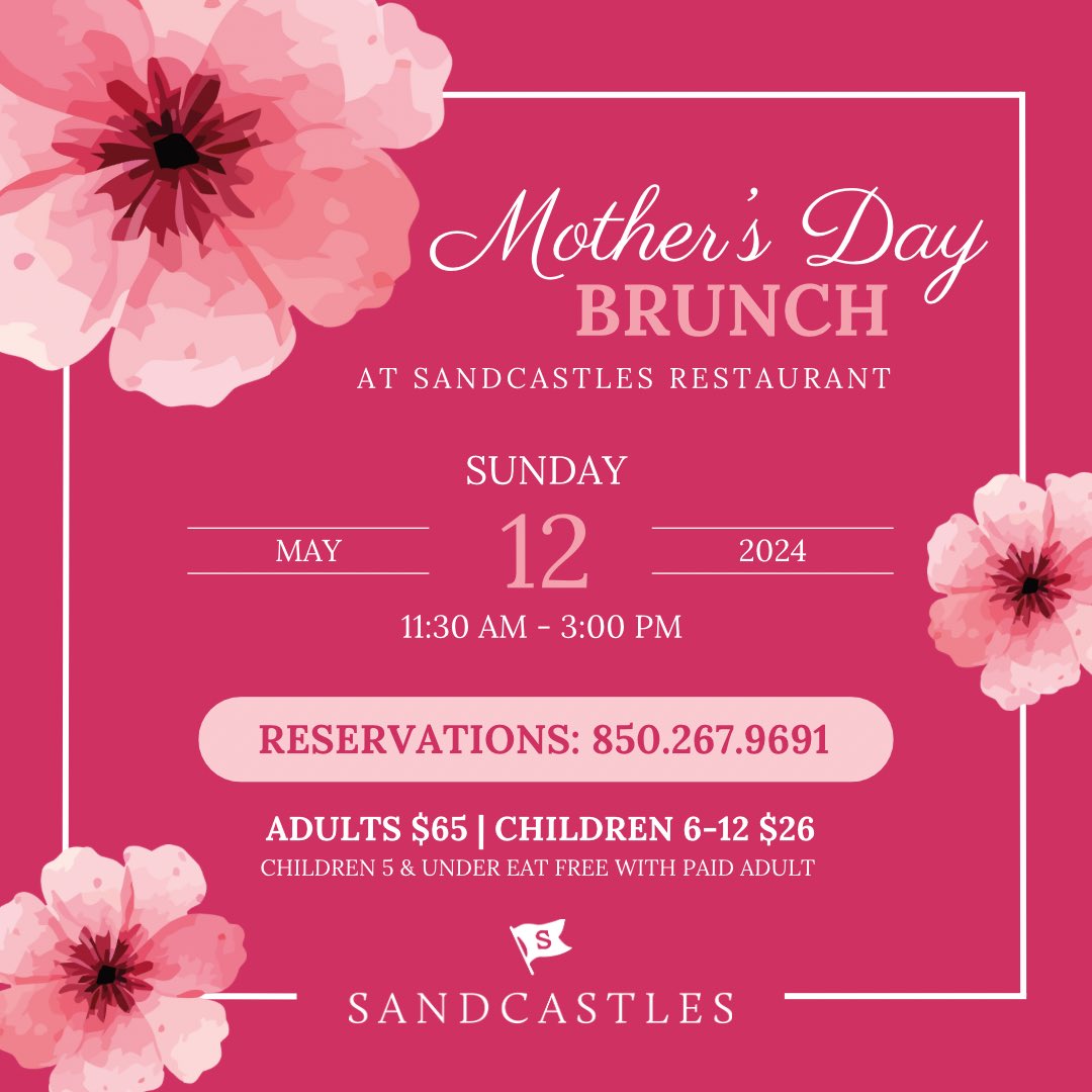 Join us at Sandcastles Restaurant right here at Hilton Sandestin, for a delightful Mother’s Day Brunch on Sunday, May 12, 2024, from 11:30am to 3:00pm. Reserve your spot today and treat mom to a special day she'll cherish! 🌸🤍 Reservations 850.267.9691