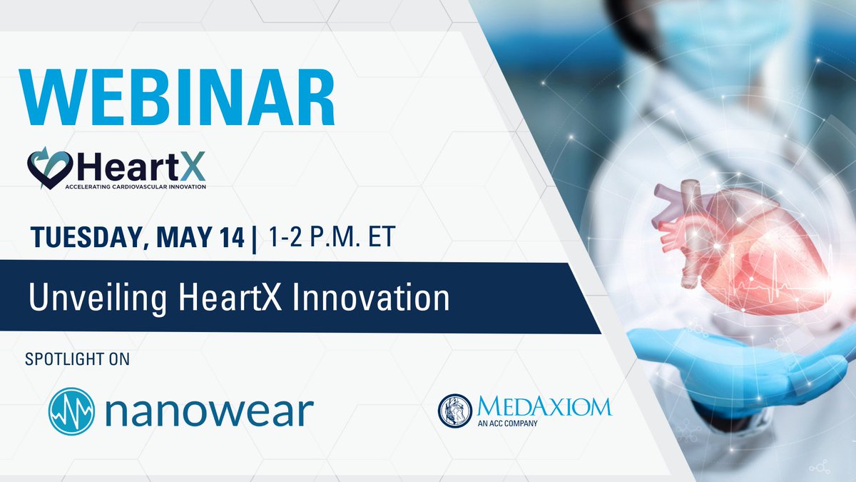 Register for the 2nd of a 3-part webinar series featuring the startups chosen for the 2023 HeartX Cohort! @Nanowearinc is an AI-based remote diagnostics tool utilizing proprietary patented cloth-based nanotechnology. Learn more: 📅 Tues. May 14 @ 1-2 pm 🔗hubs.li/Q02vHWSc0