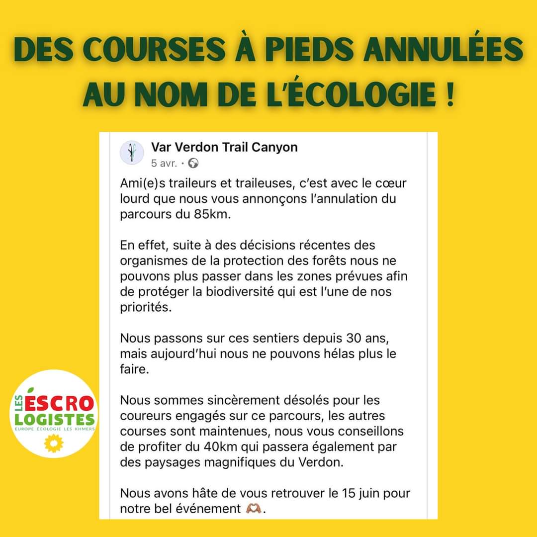 DumortierEmily's tweet photo. Ce n'est qu'une suite logique des choses ! Tous les loisirs des français y passent... Cette fois-ci, un trail de 85 km, pour protéger la nature, est annulé. Ce n'est ni le premier, ni le dernier ! #khmersverts #trail #courseapieds #sport #ecologistes https://t.co/wsRp3zYwYf