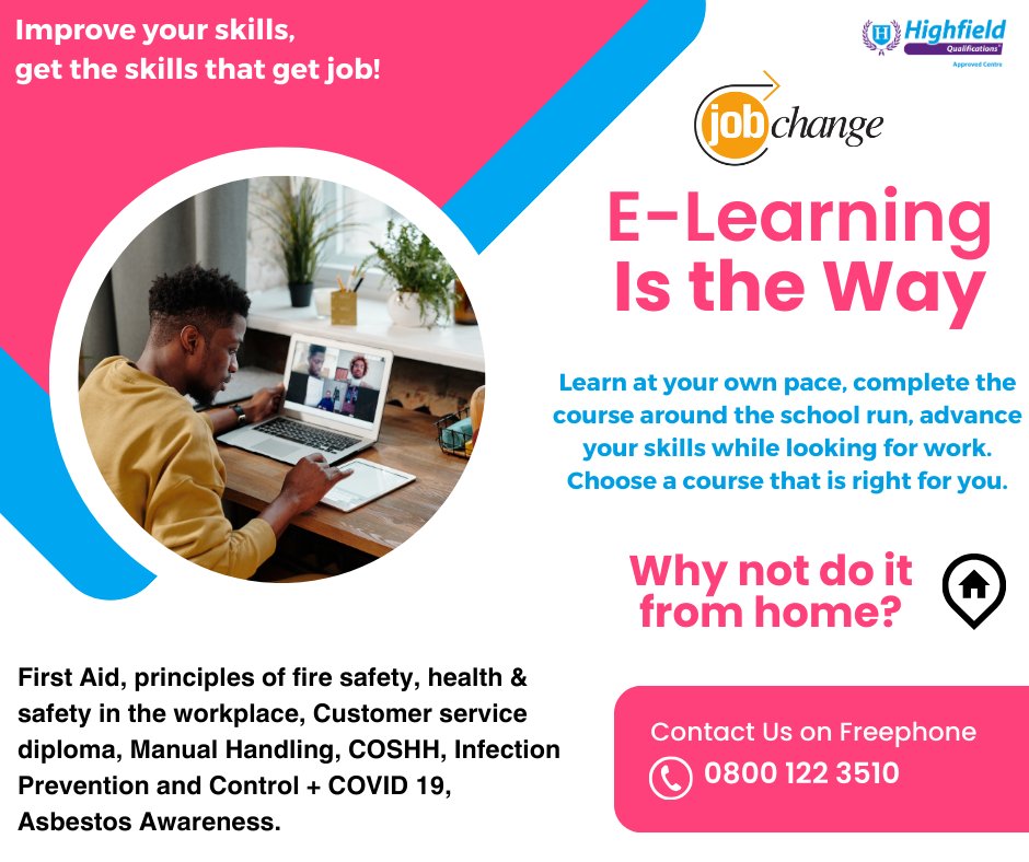 E-learning allows individuals to access educational courses and materials from the convenience of their own homes.  Enhance your skill set and knowledge in a flexible and convenient manner. Choose the right course for you for FREE. #Elearning #blackcountry