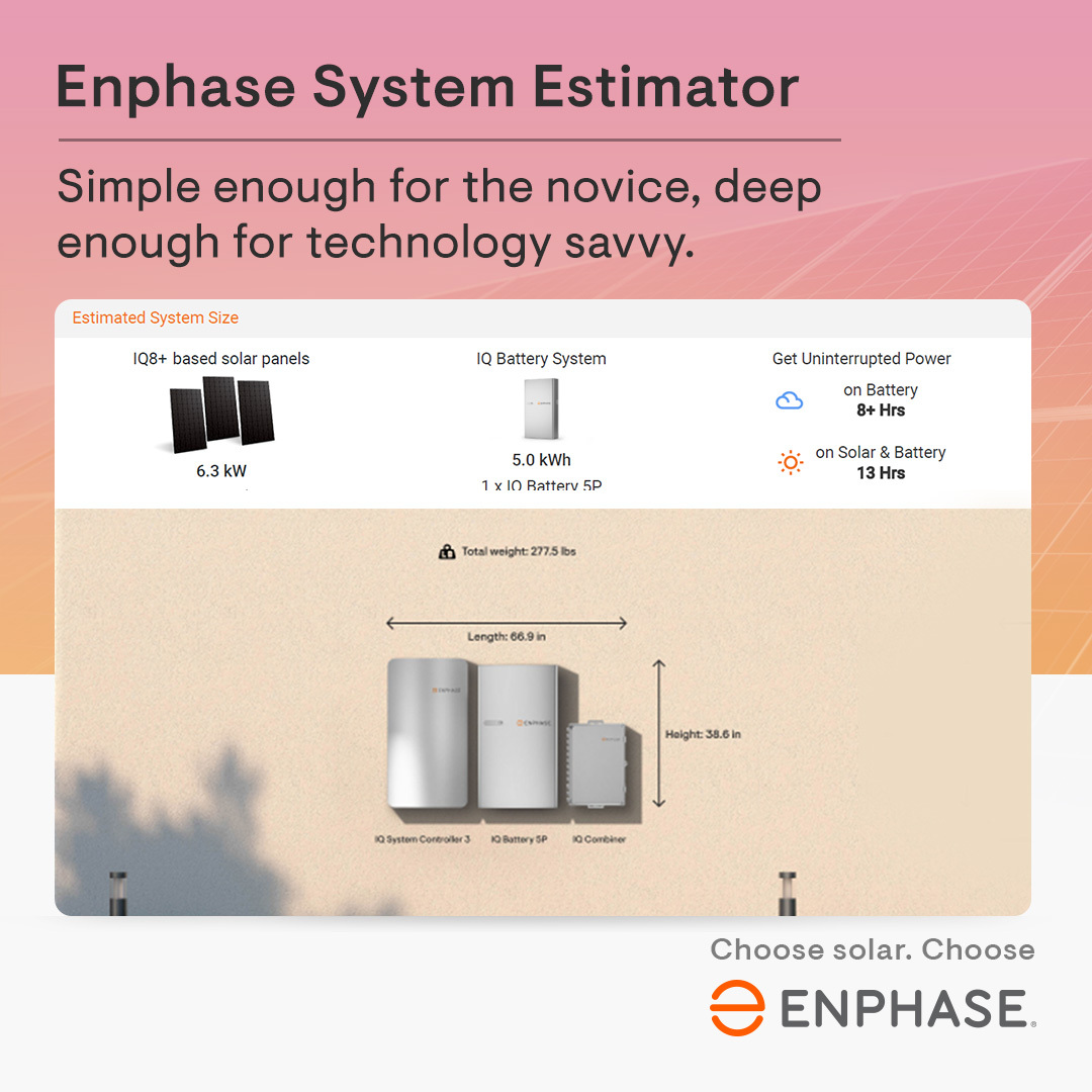 Ready to harness the power of the sun? Check out the Enphase System Estimator. Whether you're just dipping your toes into the world of solar energy or you're a seasoned pro, our solar (and battery) system estimator has got you covered. It's simple enough for beginners to…