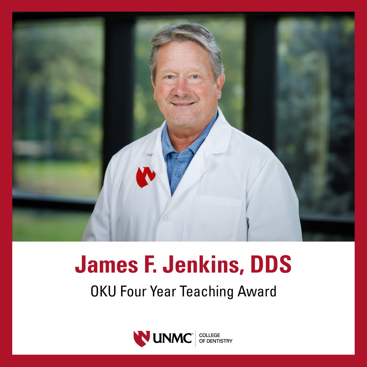 Congrats to James F. Jenkins, DDS, associate professor, who received the Four Year Teaching Award from the Omicron Kappa Upsilon National Dental Honor Society Alpha Alpha Chapter. The award, given by the Dental Class of 2024, recognizes excellence in teaching. #iamunmc