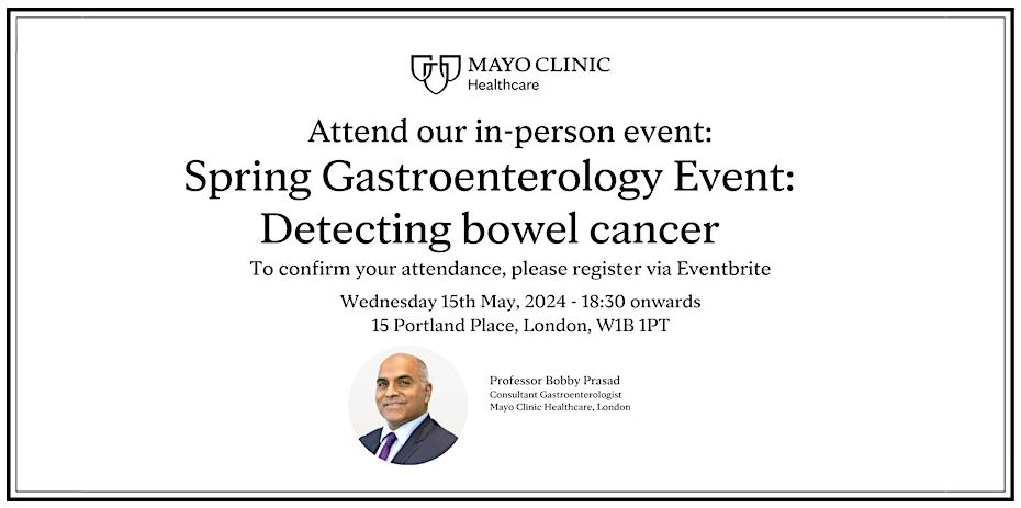 Harley Street Health District (@harleysthealthd) on Twitter photo On 15 May, Mayo Clinic Healthcare are hosting an informal spring networking event where you can hear from one of their leading gastroenterologists discussing tell-tale signs of bowel cancer.
Register here: shorturl.at/acyD2
<a href="/MayoClinicUK/">Mayo Clinic Healthcare</a> #HarleyStreet #CancerResearch On 15 May, Mayo Clinic Healthcare are hosting an informal spring networking event where you can hear from one of their leading gastroenterologists discussing tell-tale signs of bowel cancer.
Register here: shorturl.at/acyD2
<a href="/MayoClinicUK/">Mayo Clinic Healthcare</a> #HarleyStreet #CancerResearch