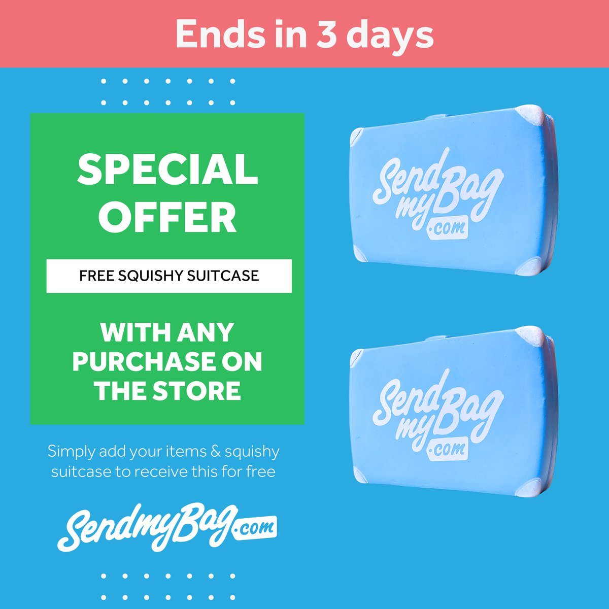 Grab our shop offer before it ends! Who doesn't love free stuff? 🤷

#SendMyBag #ShopOffer #LimitedTime #FreeStuff #SpecialOffer