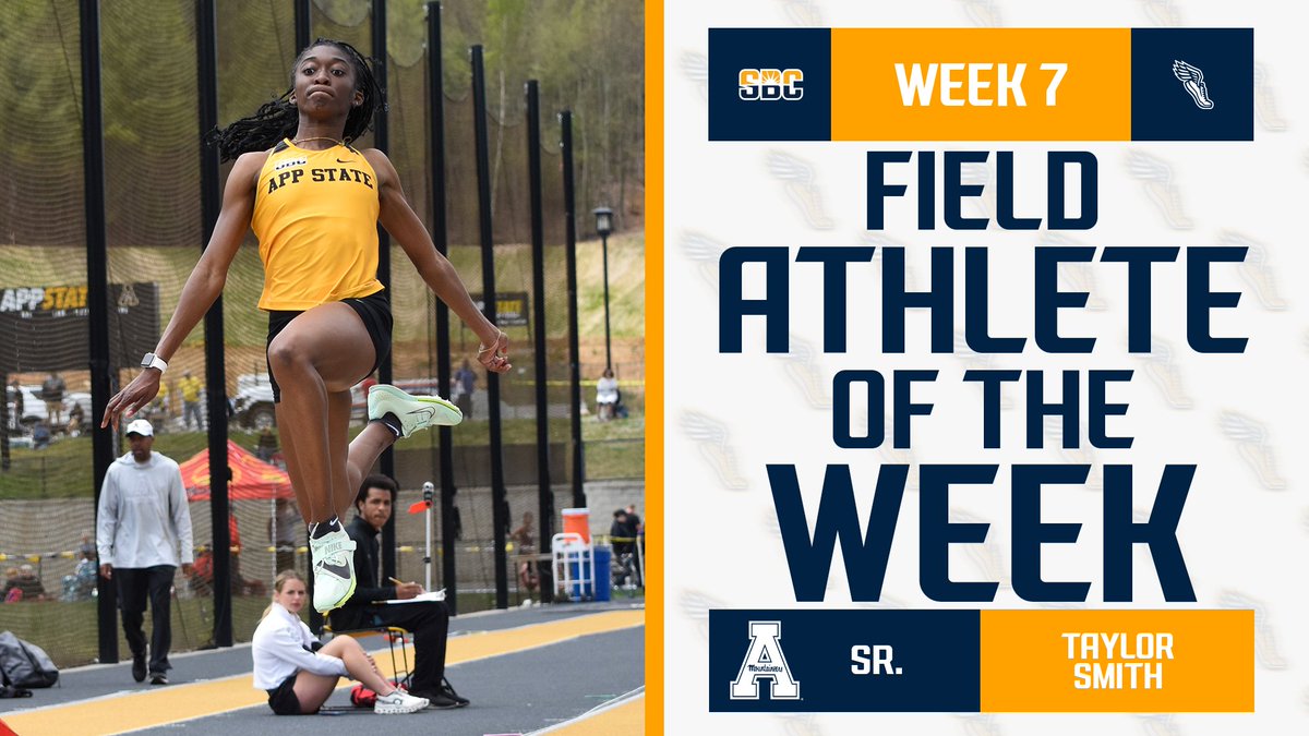 𝗣𝗢𝗗𝗜𝗨𝗠 𝗣𝗥𝗘𝗦𝗘𝗡𝗖𝗘. @AppTF_XC’s Taylor Smith garnered a trio of first place finishes and facility records to earn #SunBeltTF Women’s Outdoor Field Athlete of the Week honors. ☀️👟 📰 » sunbelt.me/3wiMFMu