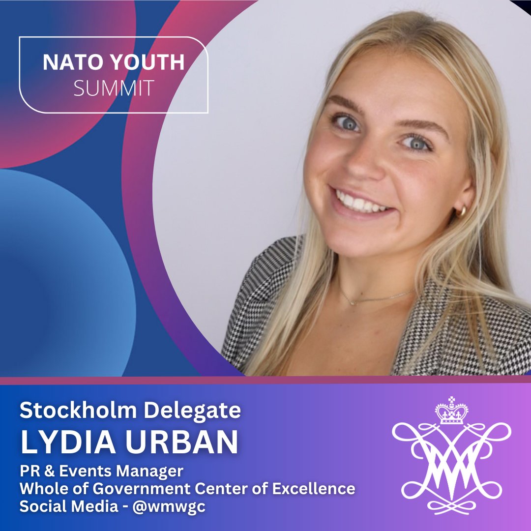 Lydia Urban, PR & Events Manager for @wmwgc, will travel to Stockholm, Sweden to represent @williamandmary for the 2024 @NATO Youth Summit. Follow along with Lydia on Monday, 5/13! 

#NATOyouthsummit #williamandmary