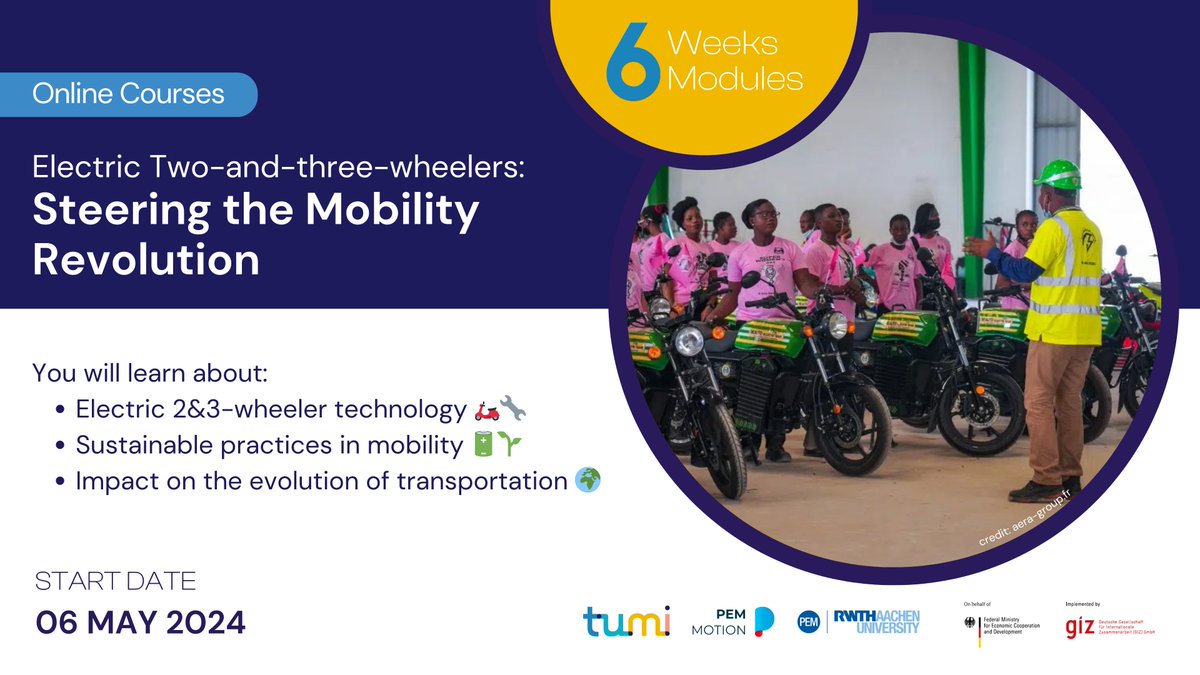 🌟 Just 5 days left until our free 6-week e-learning course, ' Electric Two-and-Three-Wheelers: Steering the Mobility Revolution,' begins on May 6. 🛵📚 Don't miss the chance to be part of the #MobilityRevolution! Enroll now at bit.ly/3PXlpdb!