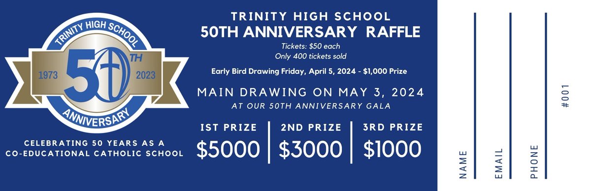 Now you can purchase remaining BIG RAFFLE tickets right from our online bidding site: ths50years.ggo.bid/bidding/packag… There are only 400 tickets being sold and not many are left so make sure you grab one BEFORE the drawing this Friday night!