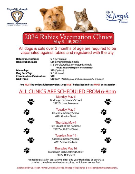 The City of St. Joseph is hosting rabies vaccination clinics beginning May 6th. kq2.com/news/top-stori…