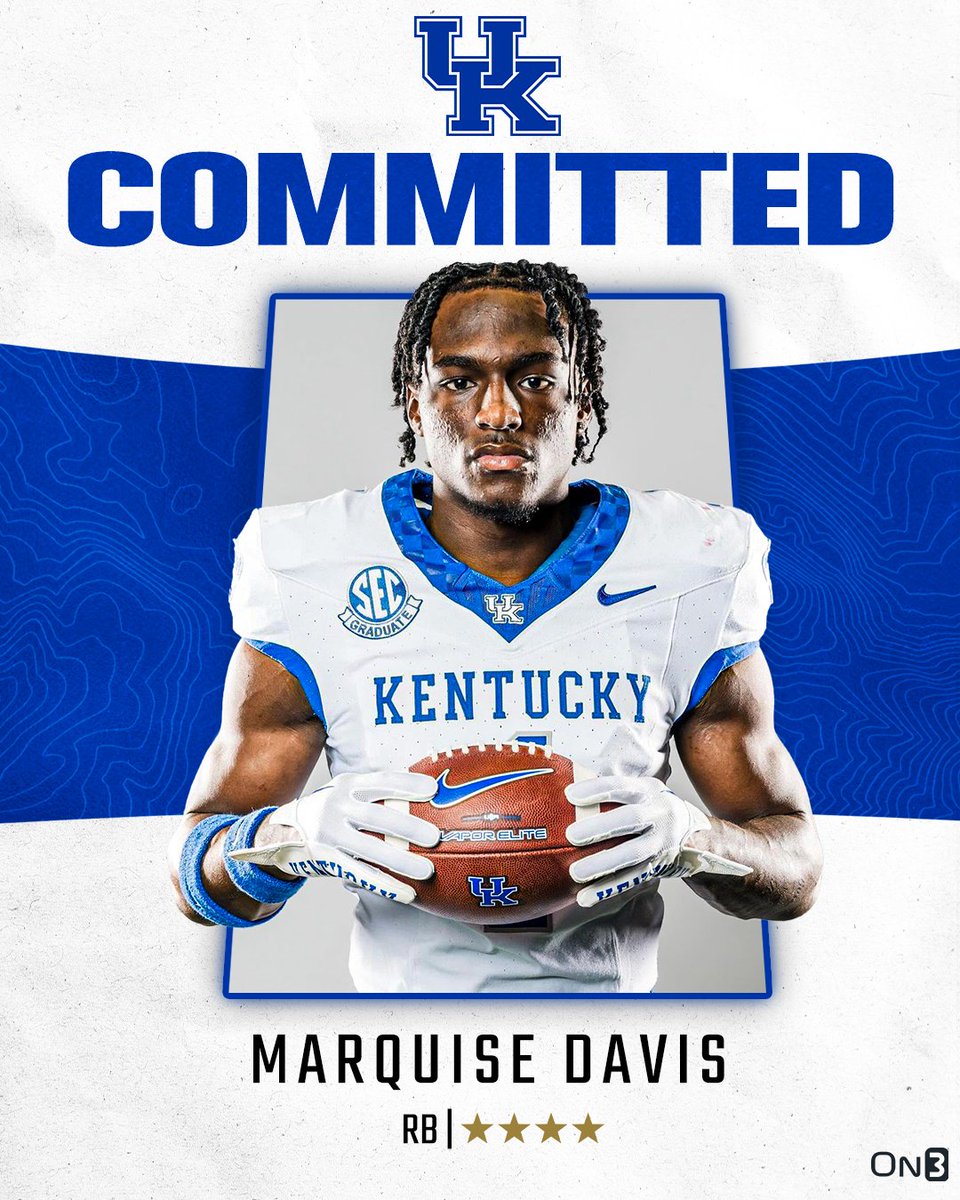 4-star RB Marquise Davis commits to KENTUCKY

Not #Michigan 

Interesting to choose Kentucky over Michigan.  You would think he would love the new coach who ran it on almost every play while he was coach last season. 

#Michigan #Kentucky  #NCAA  #Football