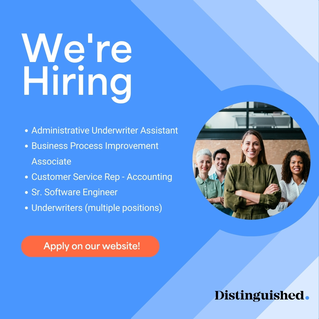 🔍 We're Hiring! 🔍

Apply today on our website and be part of our exciting journey. 

#insurancejobs #softwareengineerjobs #underwriterjobs #underwritingjobs #insurancecareer #customerservicejob #nowhiring #softwareengineer #insurance #insuranceunderwriter #jobsinunderwriting