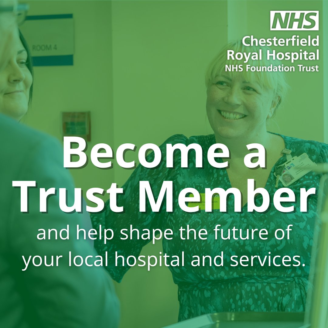 🏥Become a Trust Member and help shape the future of your hospital and services. ✅Receive a monthly update on the latest Trust news and how you can get involved. ✅Vote in Governor elections. 💻Sign up here: secure.membra.co.uk/Join/Chesterfi…