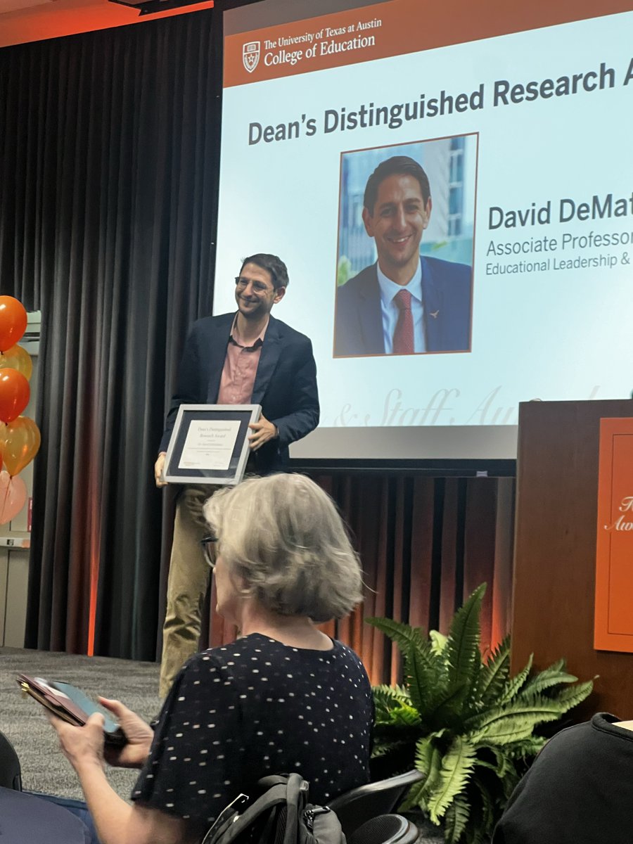 Grateful to @utexascoe for recognizing my scholarship. Also grateful to countless colleagues & students who made that work possible AND all the superintendents, principals, teachers, parents, & students who choose to be research participants along the way.