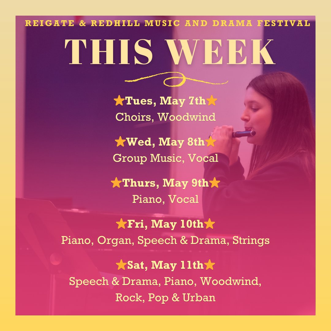 The Reigate &amp; Redhill Music and Drama Festival begins tomorrow!

We’ve got an amazing two weeks’ worth of performances, with our brilliant adjudicators ready to give their expertise. We can’t wait!

If you’re attending, don’t forget to use #RRMDF so we can see what you’re up to!