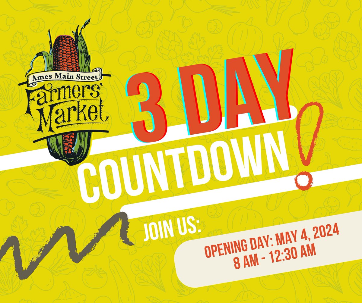 Did you know that opening day of the Ames Main Street Farmers' Market is only 3 days away? Join us this Saturday, May 4, in Downtown Ames! #SmartChoice