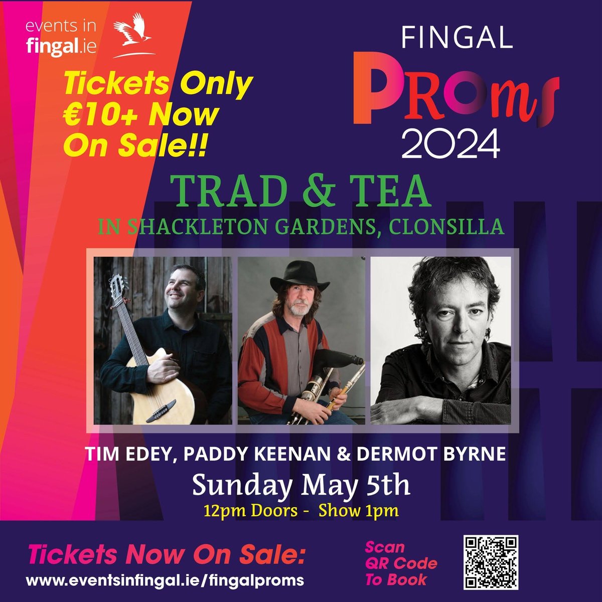 Trad & Tea 
Enjoy this brand new trio of Irish music legends this weekend!
Complimentary tea, coffee & pastry with your ticket
📍Shackleton Gardens Clonsilla 
🗓️ Sunday 5th May 
⏰Show starts 1pm 
Doors open 12pm 
Book your tickets on the link below 
eventsinfingal.ie/events/fingal-…