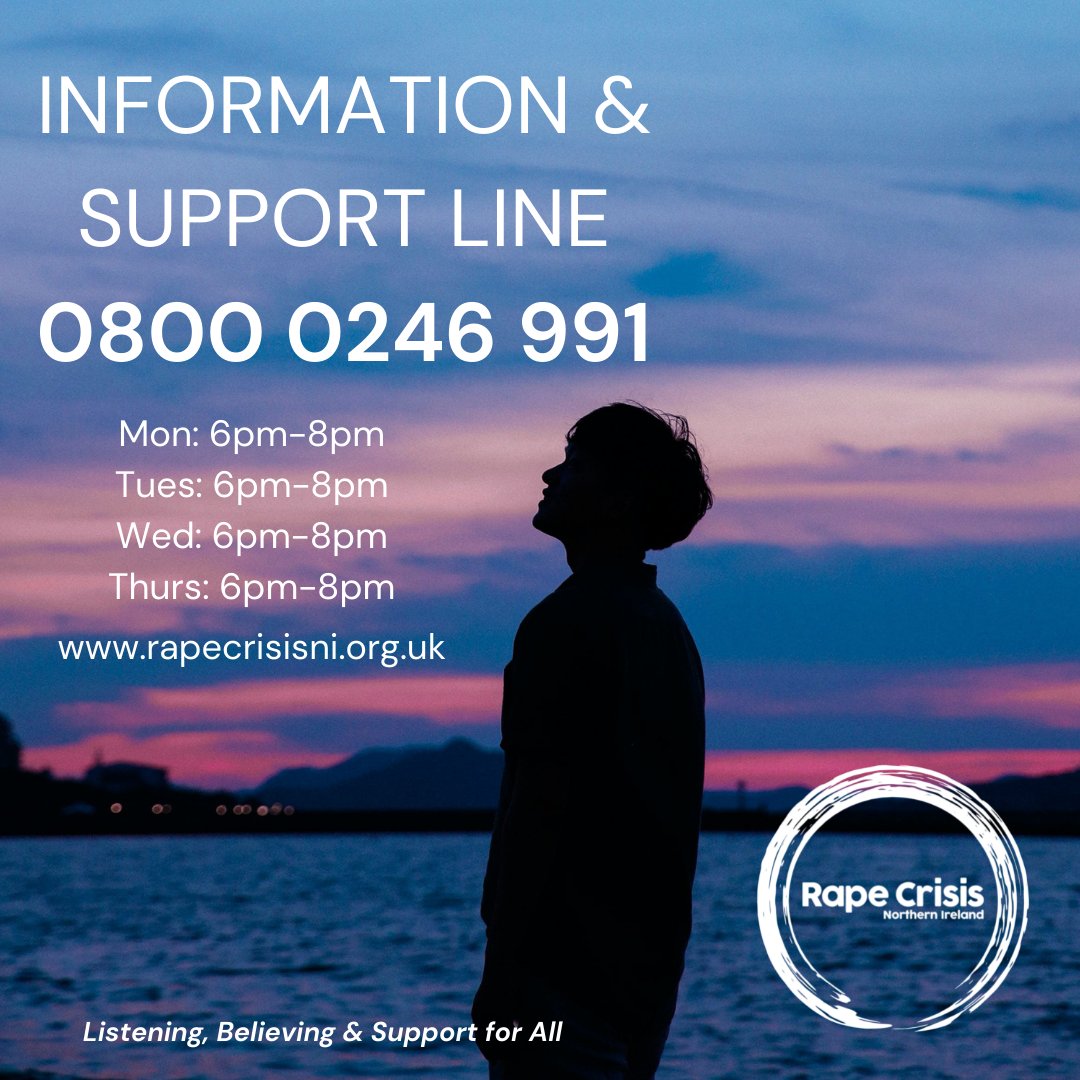 We're on the line this evening, 6-8pm for anyone who has been impacted by rape or sexual assault in adulthood. We offer our services to all women, men, non-binary and trans people. We are here to Listen, Believe & Support regardless of how you identify. #youarenotalone