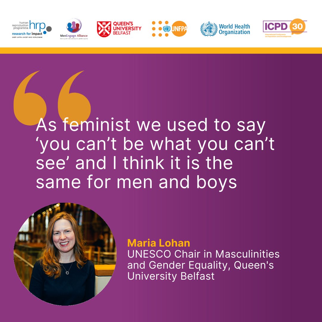 @QUBSONM @UNFPA @WHO @HRPresearch @QUBelfast A final thought from Maria Lohan @QUBSONM reflecting on the examples shared by panelists from #Rwanda, #Uruguay, and #Norway, and the importance of communicating examples of positive change around men and boys’ engagement in #SRHR and in the years to come. #CPD57.