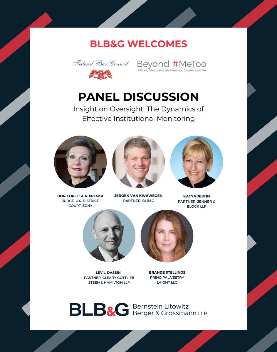 On May 8, 2024, BLB&G will host a special event presented by the @FedBarCouncil titled “The Dynamics of Effective Institutional Monitoring” at our New York Office.

For more information and to register, click here: bit.ly/4dji2XU

#legaleducation #workplaceculture