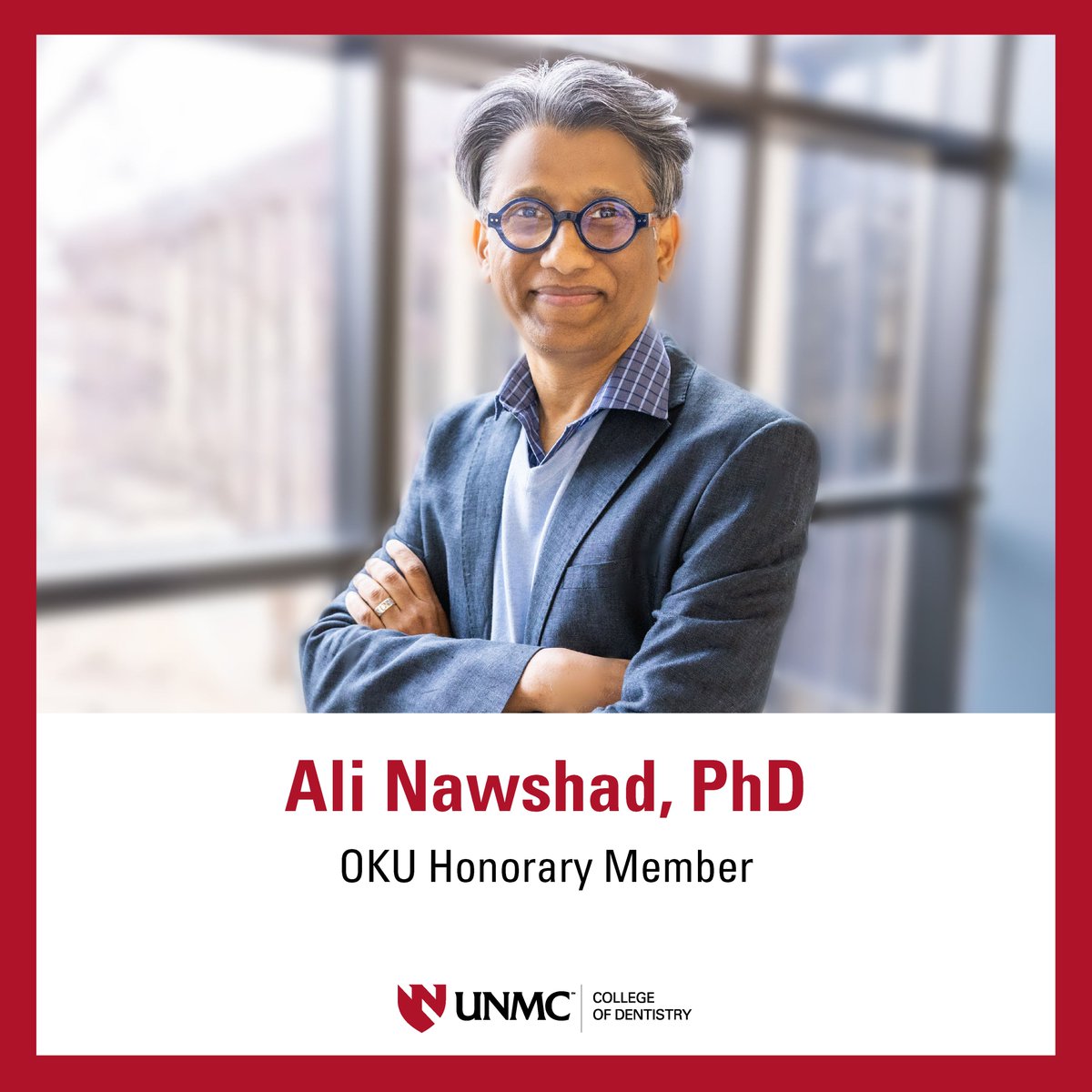 Congratulations to Ali Nawshad, PhD, professor, who was named an Honorary Member of the Omicron Kappa Upsilon National Dental Honor Society, Alpha Alpha Chapter, on April 30. The award, given by the Dental Class of 2024, recognizes excellence in teaching. #iamunmc