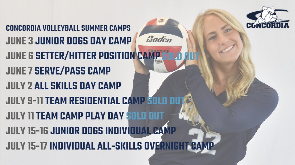 SOLD OUT: JUNE 6 Setter/Hitter Position Camp Check out our camps that still have LIMITED spots for the summer and register before they are full! We would love to see you! cune.edu/vbcamps