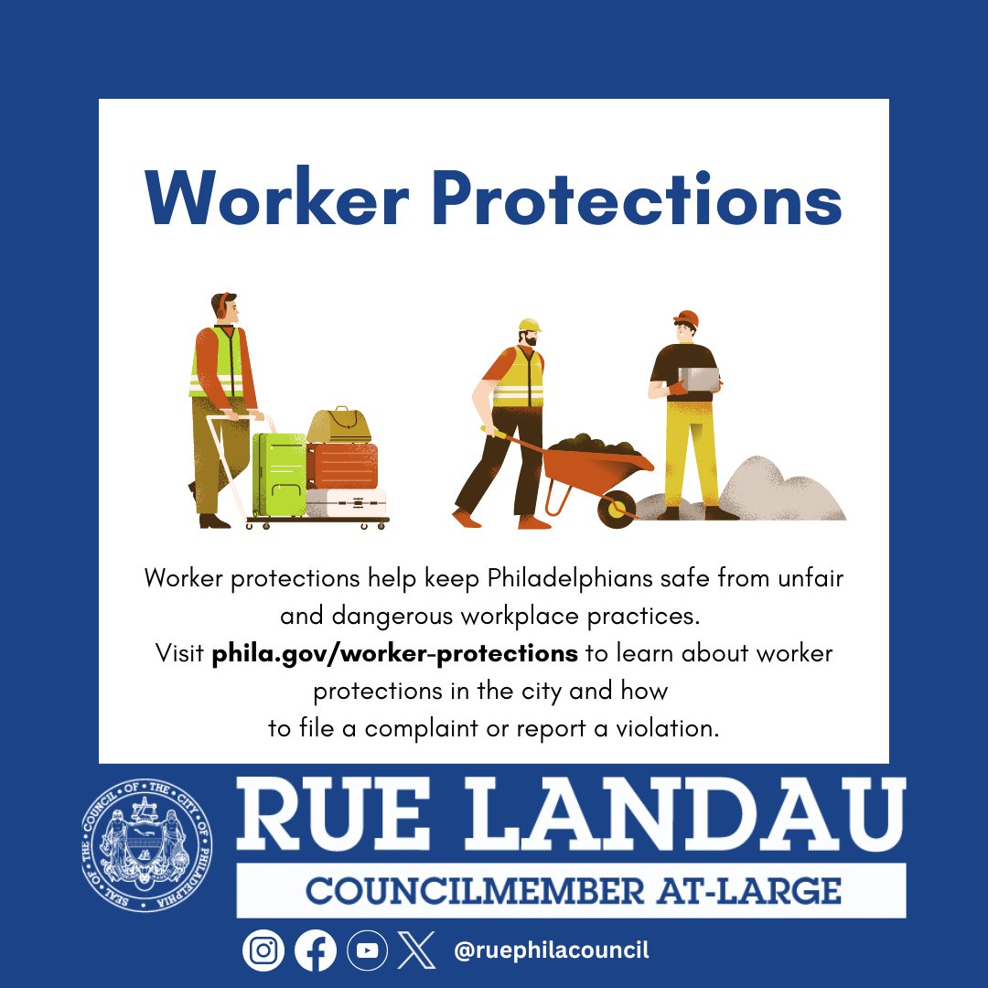 Today, May 1st, marks International Workers' Day, a time to honor the dignity of workers worldwide and advocate for worker rights and fair treatment. Learn about worker protections in Philadelphia and how to file a complaint or report a violation by visiting the link in my bio.