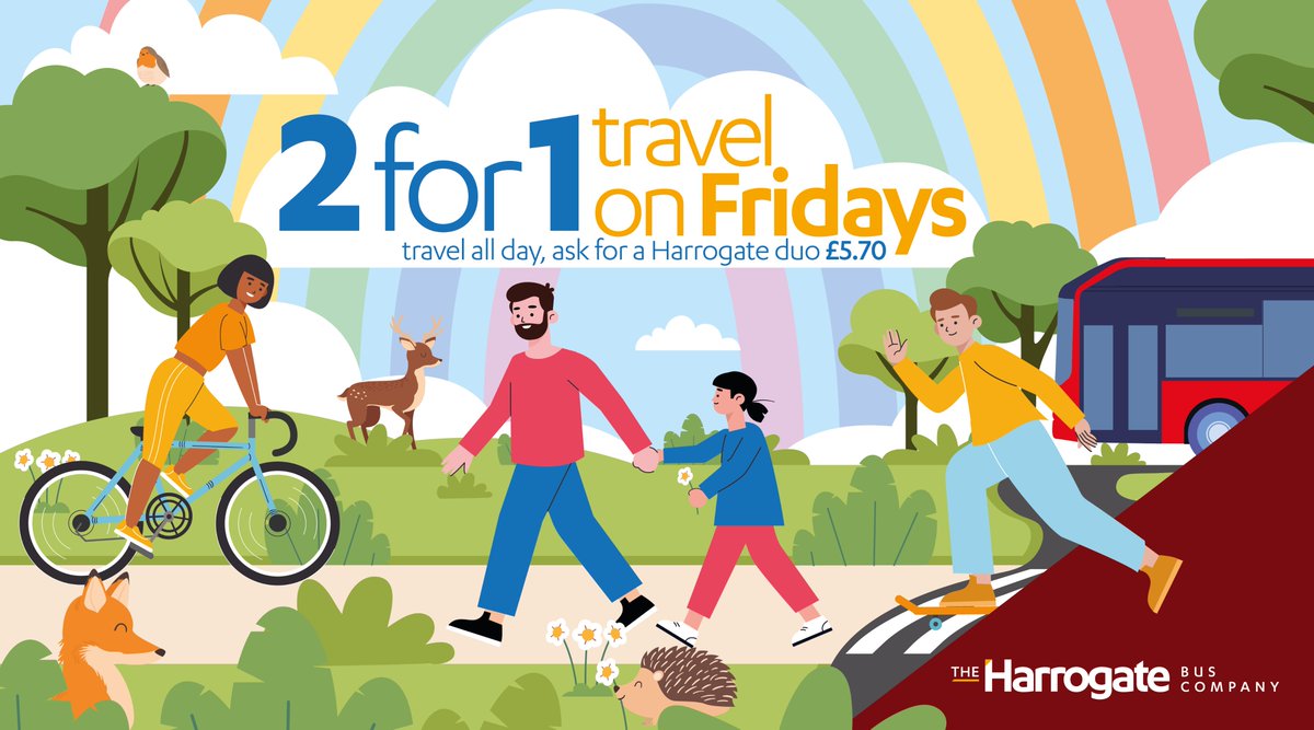 Tomorrow is Car Free Friday! ☀️ We’ve joined up with @ZeroCHarrogate to do our bit to reduce congestion 🚌 Every Friday 2 people can travel together using one Harrogate 1 day ticket for Car Free Fridays! Find out more >zerocarbonharrogate.org.uk/carfreefridays