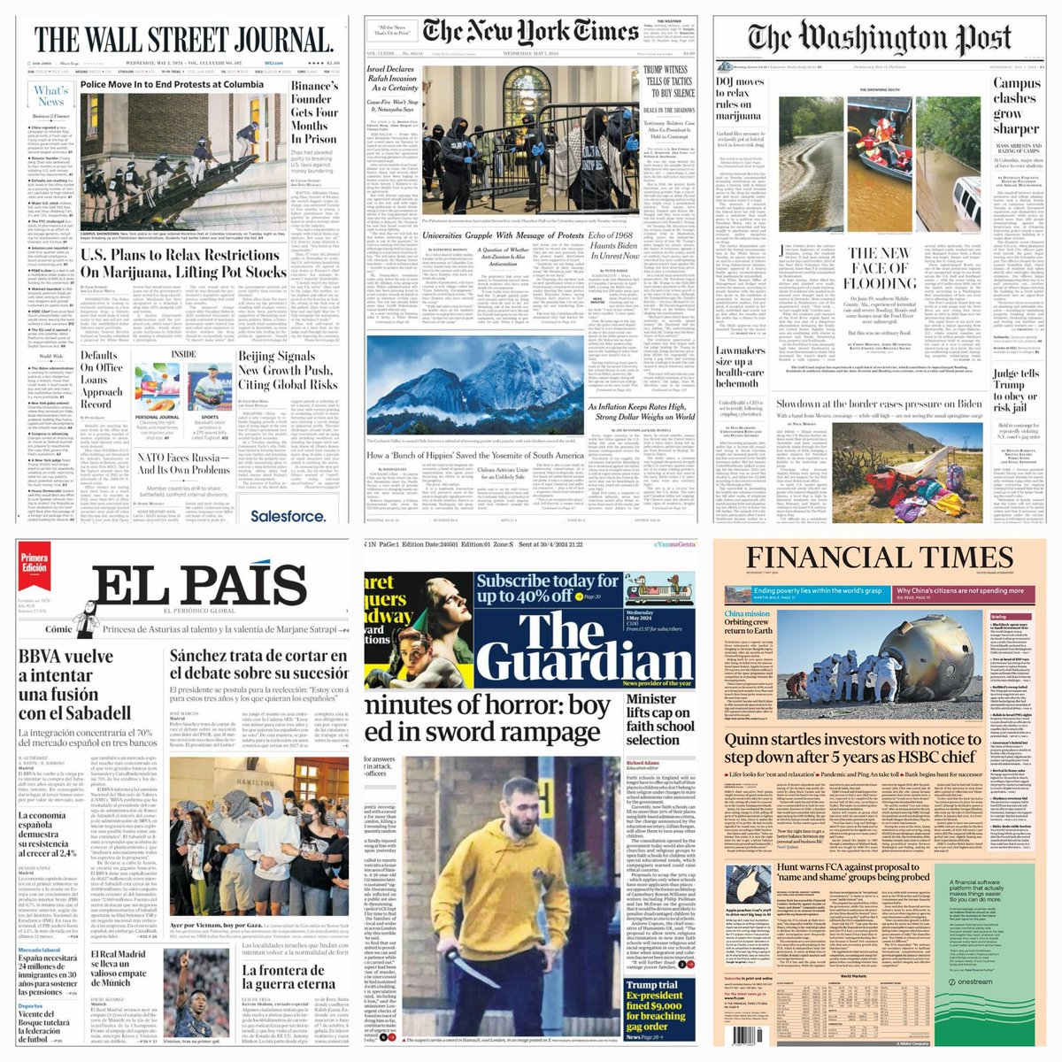 Periódicos en el mundo... #TheWallstreetJournal #Thenewyorktimes #Thewashingtonpost #TheGuardian #ElPaís #Financialtimes #news #newspaper #may1