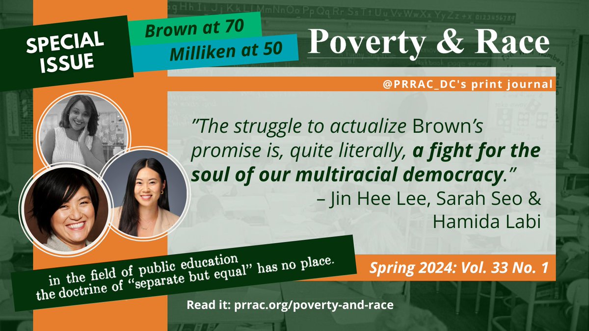Authors at @NAACP_LDF: “…we stand at a precipice of fully embracing Brown’s vision of racial equality or allowing racial justice detractors to highjack its meaning and jeopardize seven decades of progress.” #BrownAt70
Read @PRRAC_DC’s new #PovertyandRace: bit.ly/BrownAt70