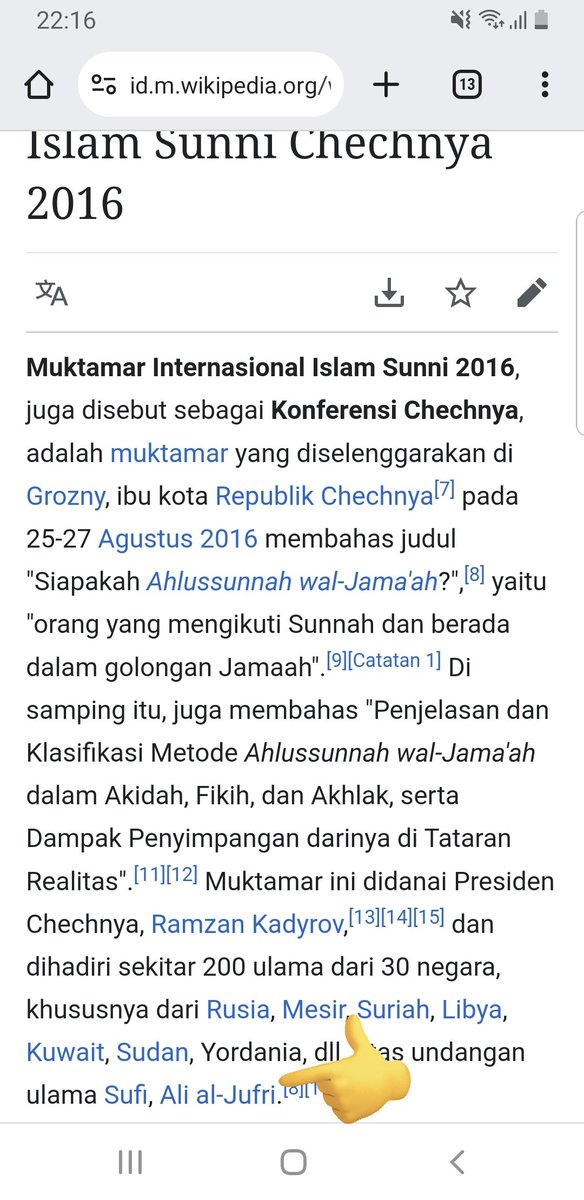 Dari dulu yg di bangga2in muktamar di chechnya 2016 yg mengatakan 'wahabi' di keluarkan dari Ahlusunnah waljamaah. Tapi perlu di ketahui penggas acara itu org yg bersepakat dengan syiah dan mencintai yahudi. Siapa dia? Ali Jufri tokoh sufi. Jd yg mereka sebut ulama ya ulama2 sufi