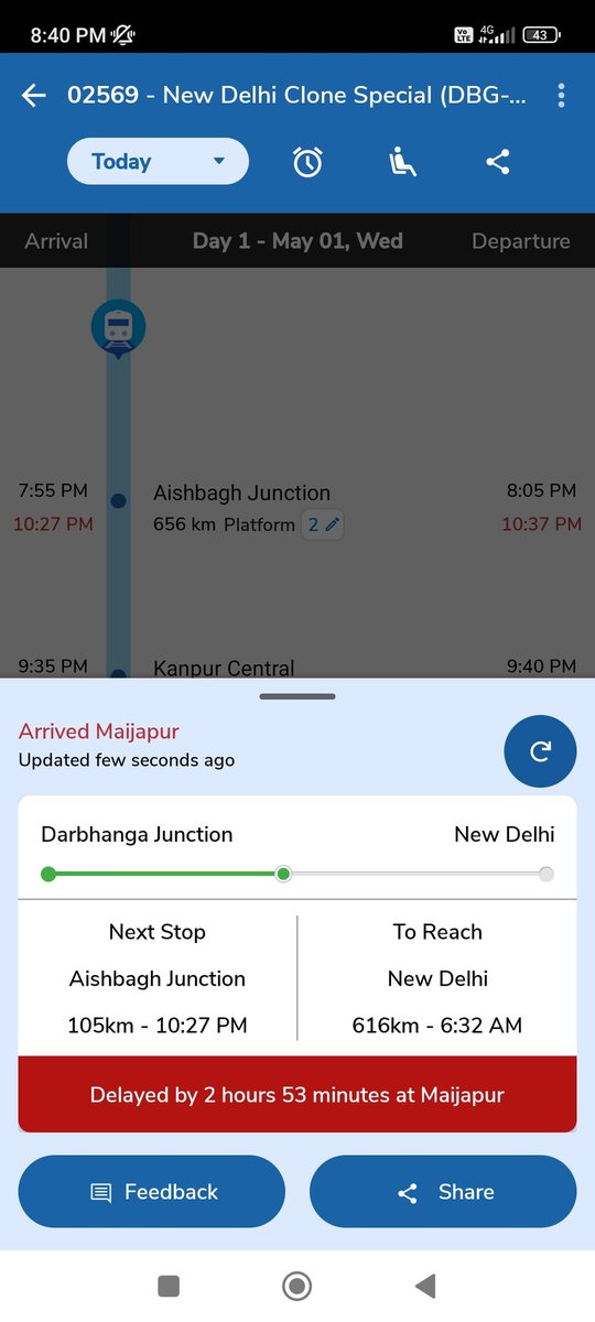 Two trains running on the same route, #02569 start 2 hours early from the source station getting delayed by 3 hours but #12565 which starts 2 hours late frm source is ahead of this @AshwiniVaishnaw @drm_dli @drm_lko @RailMinIndia @drmncrald @SrDOM_PRYJ @ECRlyHJP @RailwayNorthern