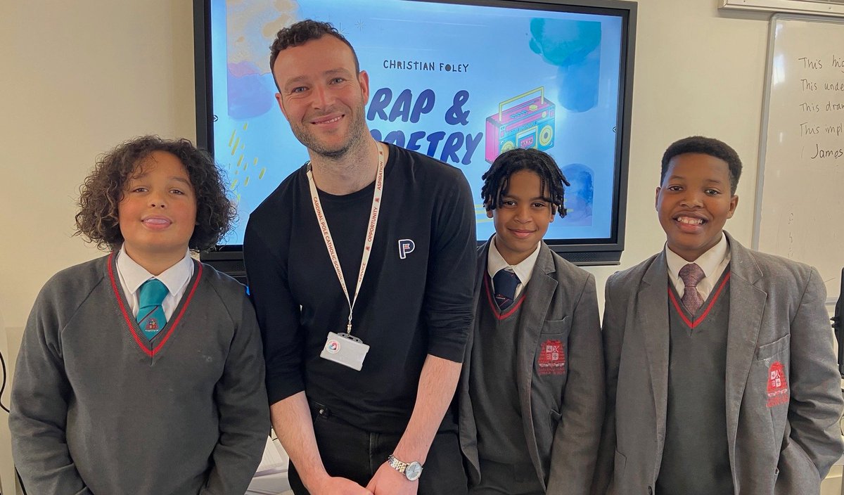 'Year 7 and 8 students enjoyed a fantastic day of workshops with our School Poet, Christian Foley @cfoleypoetry. They played word games, and developed their ability to rap and rhyme. Thanks Mr Foley! 📜' -Ms Walton #CardinalPole #SOAR #Hackney #Homerton