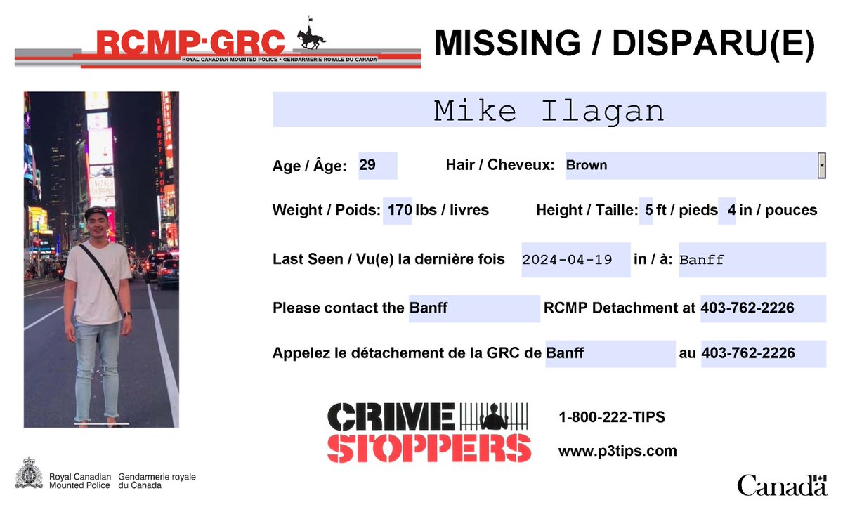 #Missing: Mike Ilagan, 29, #Banff. Last seen at Sunshine Village.