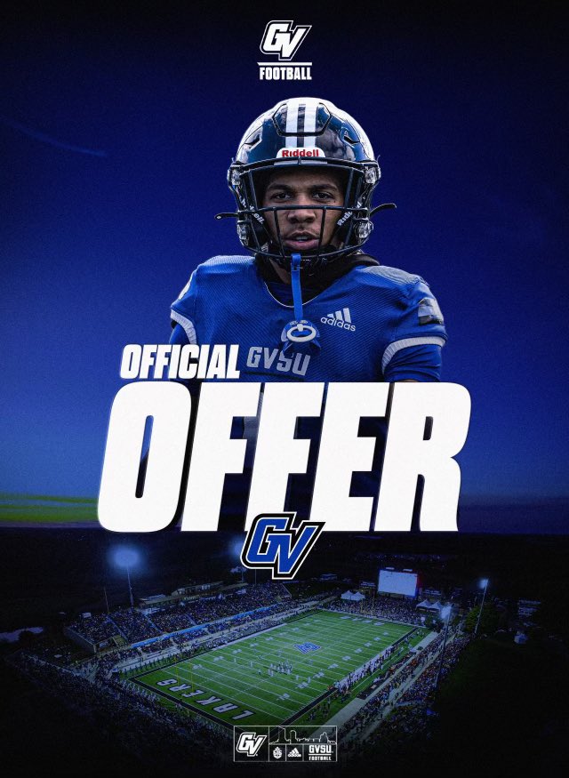 Blessed to say I received my second offer from Grand Valley 💙🤍#Football @CoachZeekGVSU @CoachWooster @CoachPostmaGV @gvsufootball @Coach_Searcy @romulus_eagleFB @MIexposure @TheDZone