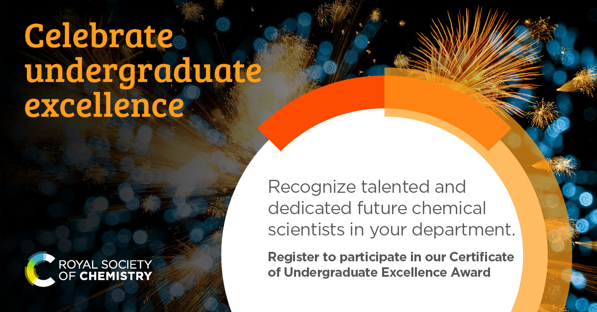 Help us celebrate great students! Universities in USA/Canada can register for the RSC Certificate of Undergraduate Excellence to award outstanding chemical scientists on their campus with free prizes. Nominations are open until June 30 - Learn more at rsc.li/4bk5Ows