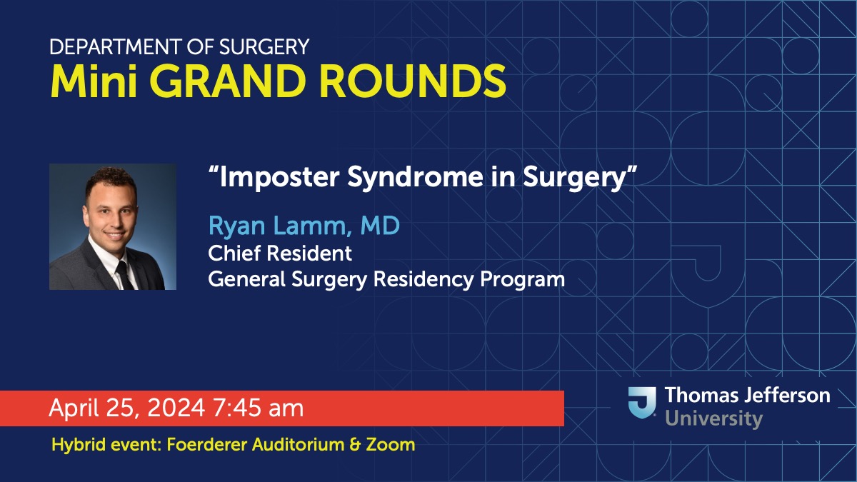 ICYMI <a href="/RyanLammMD/">Ryan Lamm</a>'s Chief Resident 4/25 mini #GrandRounds lecture is available to view online now:

▶️ jdc.jefferson.edu/surgerygr/280

Following graduation, Dr. Lamm will head to <a href="/CityofHopeSurg/">City of Hope Surgery</a> Medical Center for a Complex General Surgical Oncology Fellowship👏