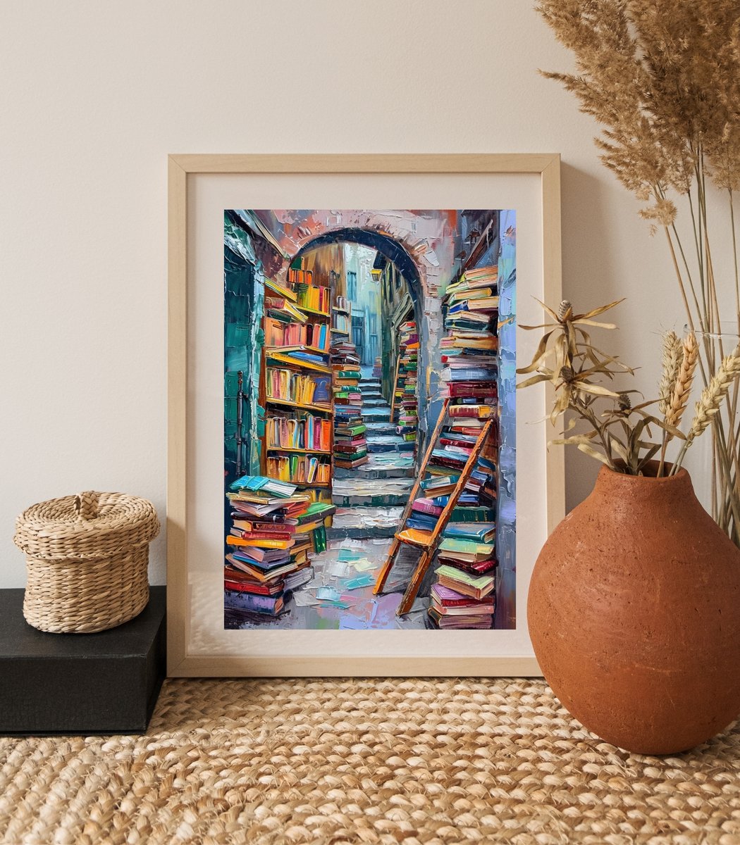 Escape into a world of stories with Lena Art Design's bookish print, where every corner overflows with literary wonder. 📚✨ #BookLover #ArtfulReading #LenaArtDesign