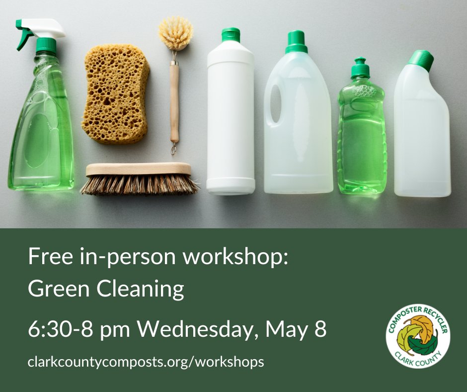 Learn how to make three versatile & environmentally friendly household green cleaners! Join the experts with Composter Recyclers for a FREE workshop on Green Cleaning 6:30-8 pm Wednesday, May 8. For more info & to register: bit.ly/3LBmeqC