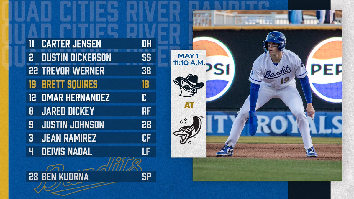 It’s brunch baseball with the Bandits! ☕️ 🆚: @beloitskycarp ⏰: 11:10am 🏟️: ABC Supply Stadium 💪: @BenKudrna 🔉: milb.com/quad-cities/fa… 📺: Bally Live / MiLB.TV (BEL) #BanditTogether🦝