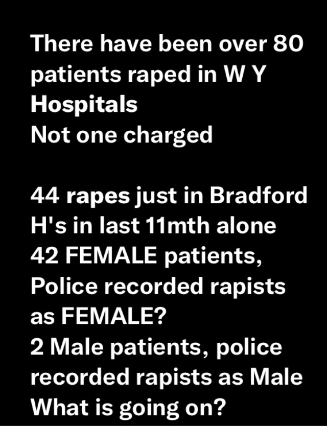 Does @AngelaRayner know about my Rape in @MidYorkshireNHS and all the others in Westyorkshire that you do nothing about? And west Yorkshire Police No Charge all of them and record Rapists has female! Well she does now!