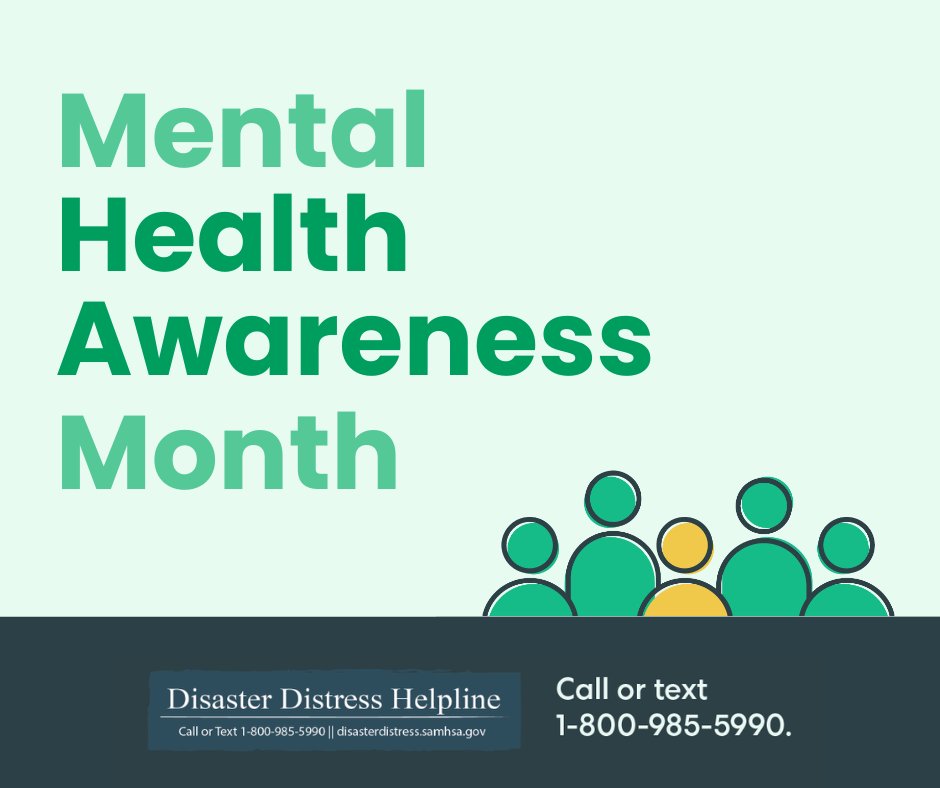 May is #MentalHealthMonth & we're highlighting how the power of connection can support you through any challenge – before, during, or after a disaster. Reach out to loved ones, join a peer support group, save emergency contacts in your phone, & share stories of hope & recovery.