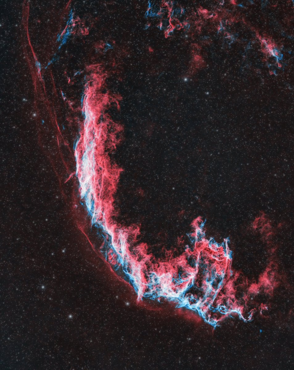 THE VEIL NEBULA! 📷 Here's a great deep-sky object to try this summer with your color camera and a dual-narrowband filter (try the Optolong L-eXtreme). The Eastern Veil Nebula is one of my absolute favorite deep-sky objects. It lies in the northern constellation Cygnus and